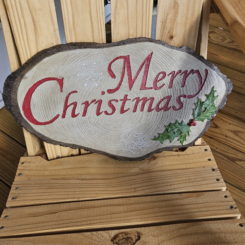 Rustic Merry Christmas Wooden Sign with Red Accents